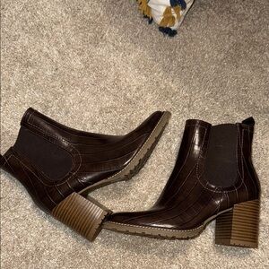 Brown Croc-Embossed Ankle Boots